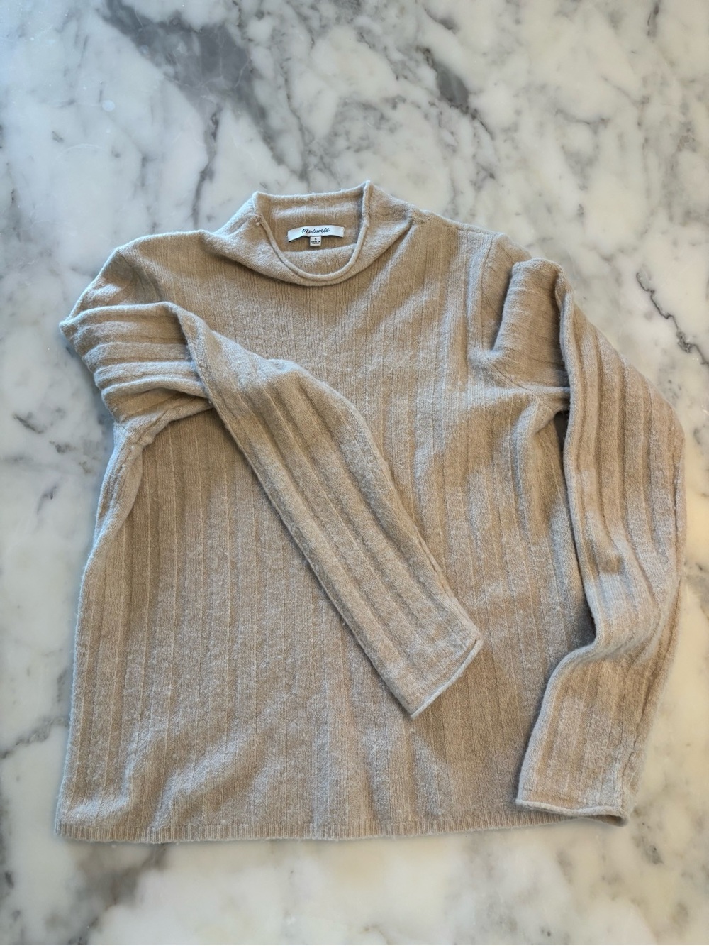 Madewell Soft Taupe Ribbed Crewneck Sweater